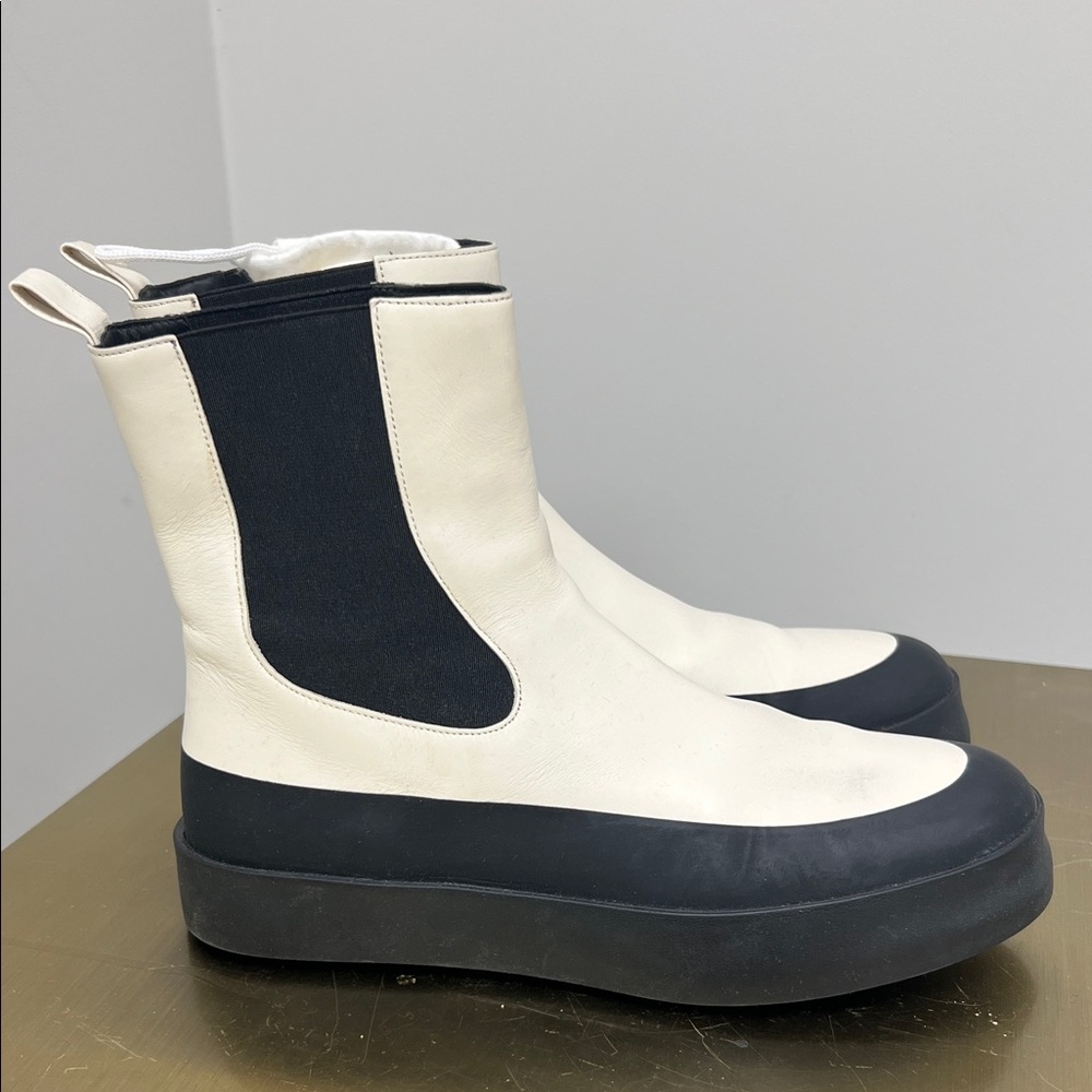 Two-Tone Cream and Black Platform Chelsea Boots